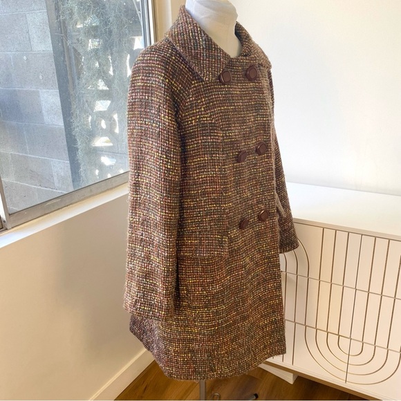 Kimchi & Blue Wool Blend Tweed Coat in Multicolor Brown Plaid, Size M - Picture 7 of 14